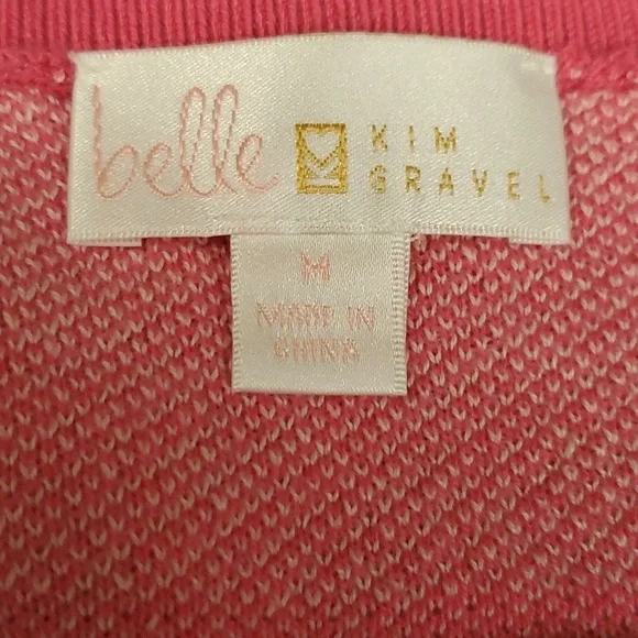 NEW! Belle by Kim Gravel pink plaid color block sweater. Never worn. Medium. - Picture 2 of 6